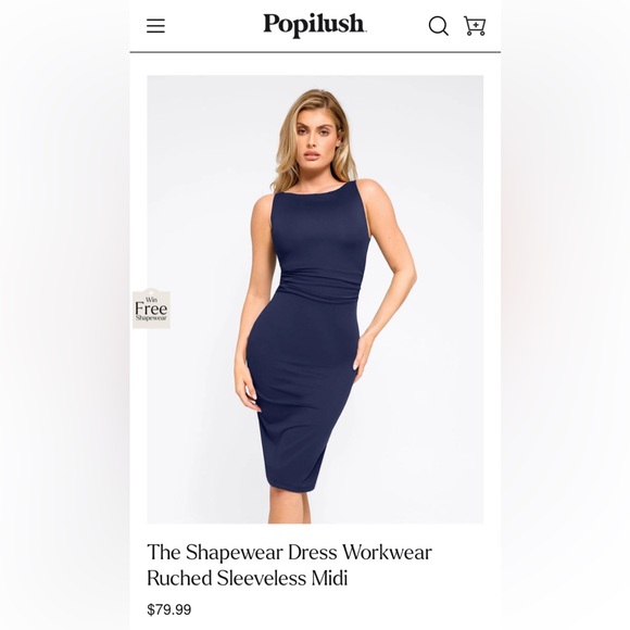 Popilush Ruched Midi Shapewear Dress - Picture 1 of 3